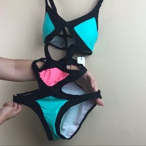 Monokini bright colors with cutout detail